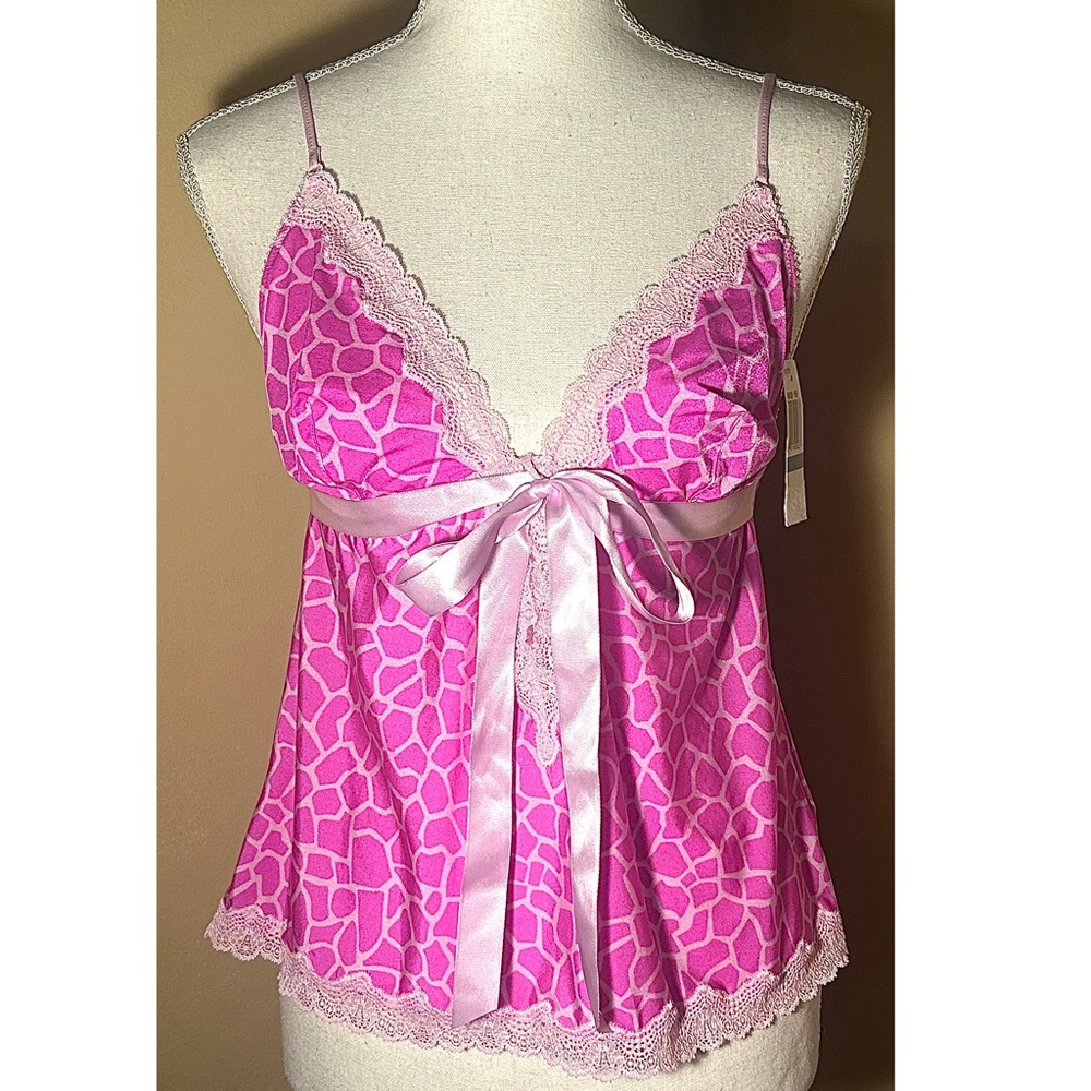 VINTAGE NEW Size L Jezebel y2k Pink Lace Ribbon Camisole Keyhole Gyaru Tank Top